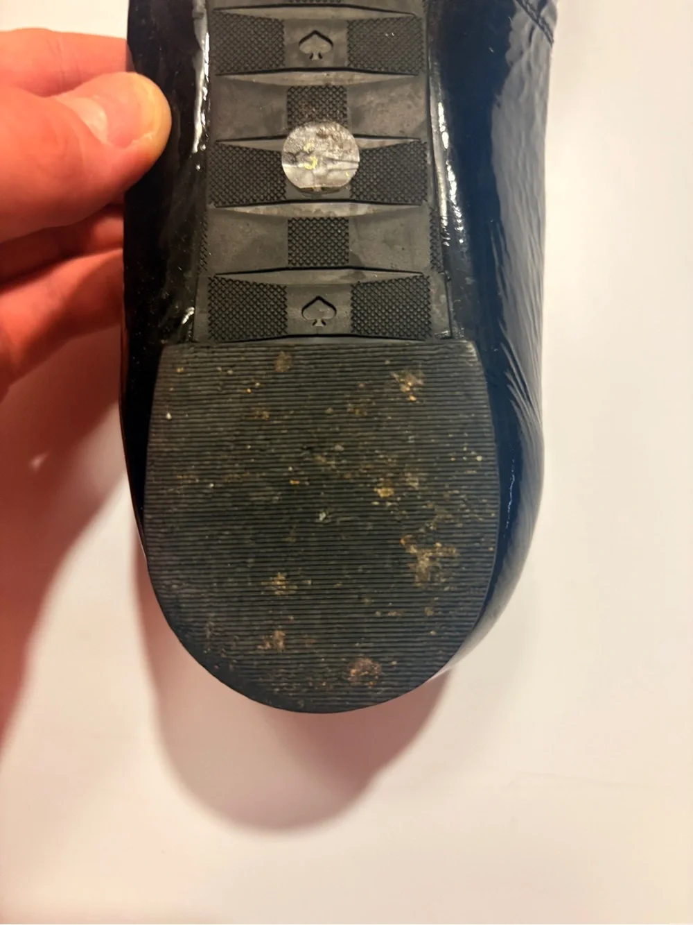 kate spade Black Patent Leather Bow Flats with Gold Plaque